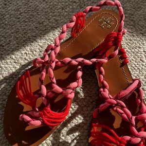 Tory Burch Pink and Red Braided Sandals
